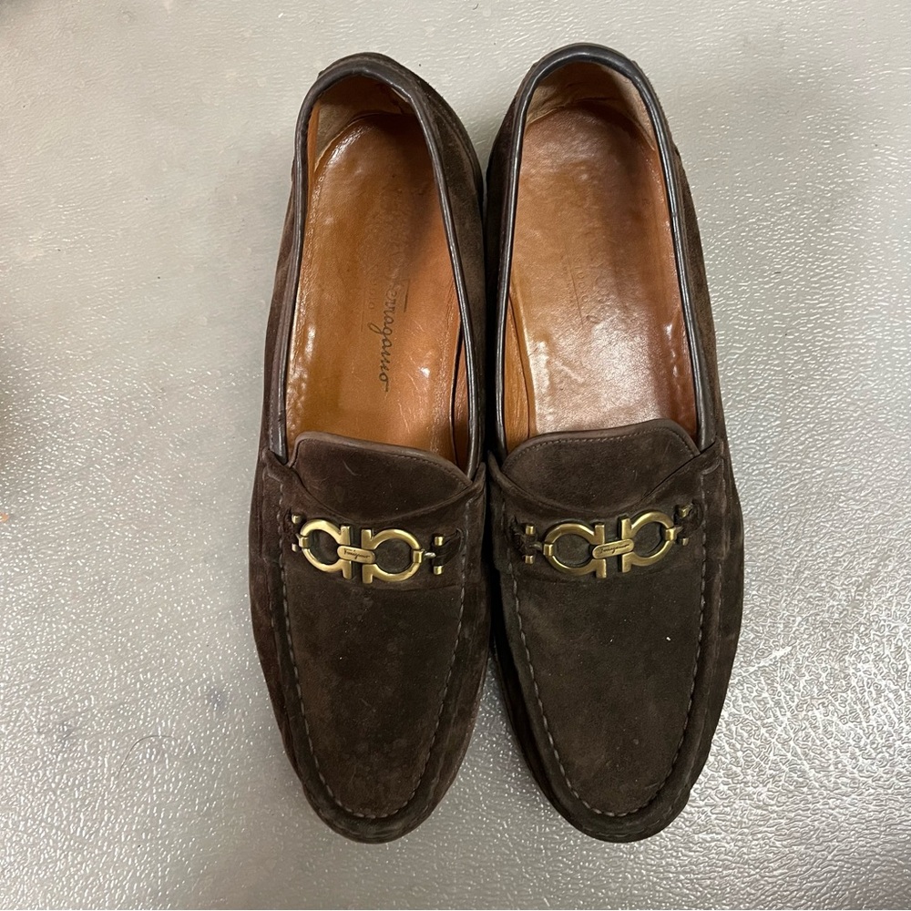 ferragamo suede brown loafers